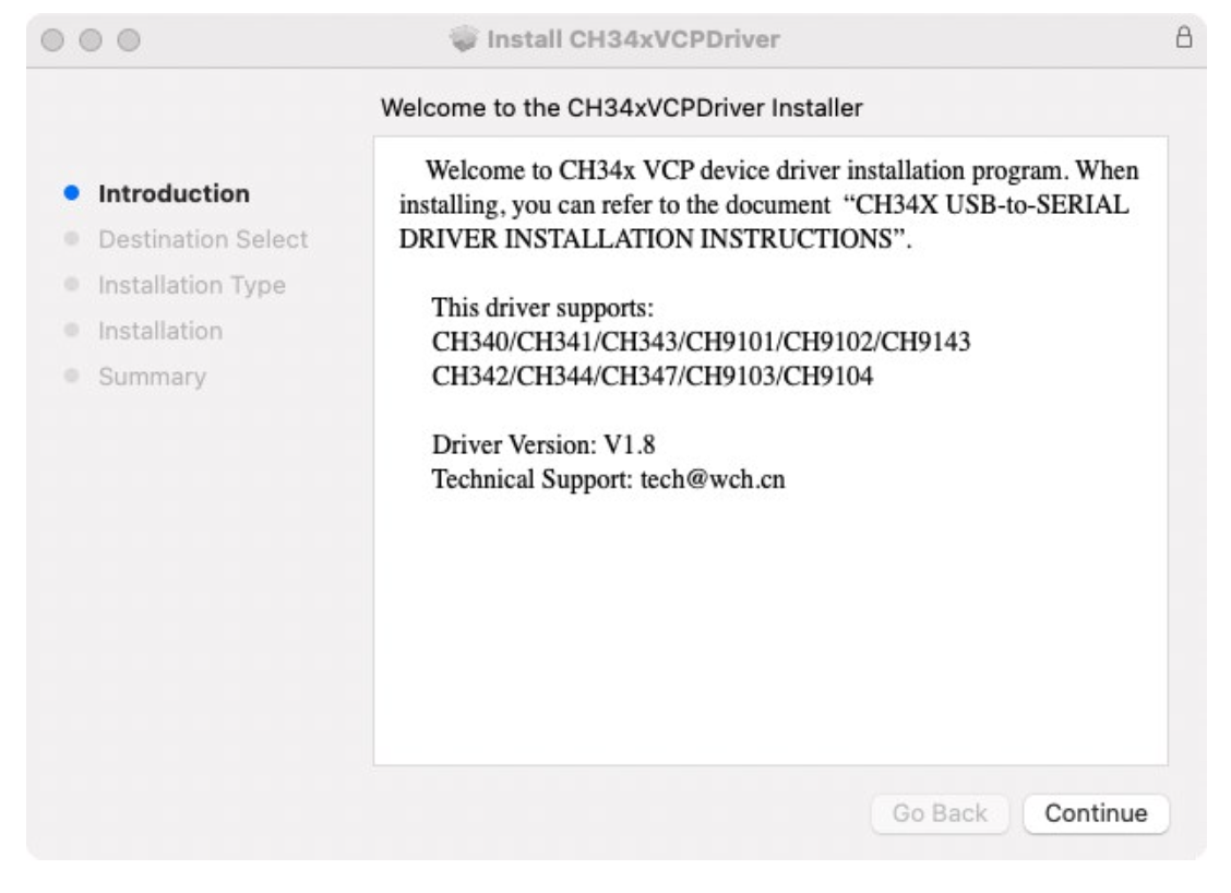MacOS(苹果系统)CH34X USB串行Mac OS驱动程序的安装说明